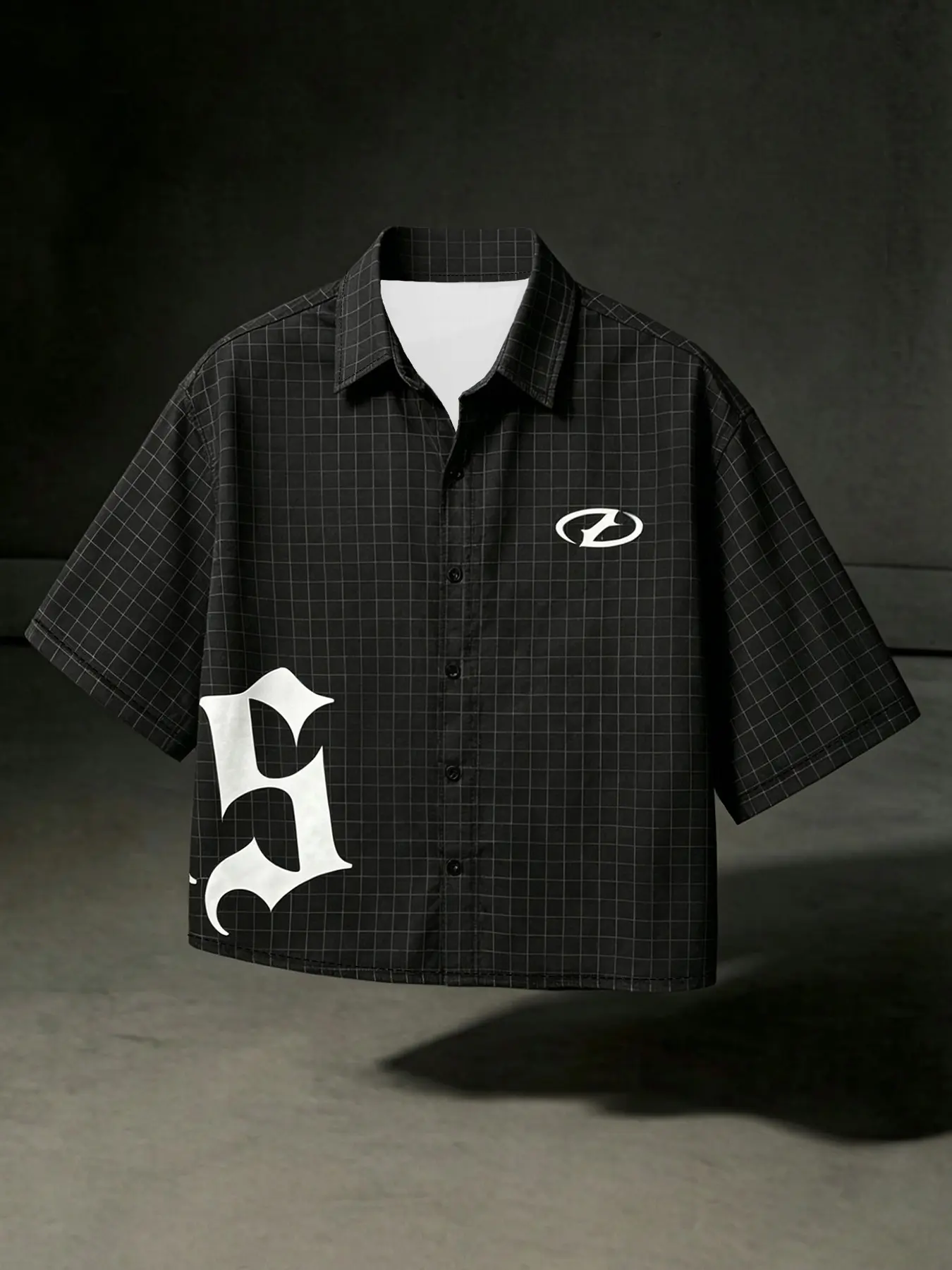 Men's Multi-Color Plaid Blouse, Gothic Letter Print, Casual Loose-Fit, Short Sleeve, All Seasons, Comfortable Streetwear Top