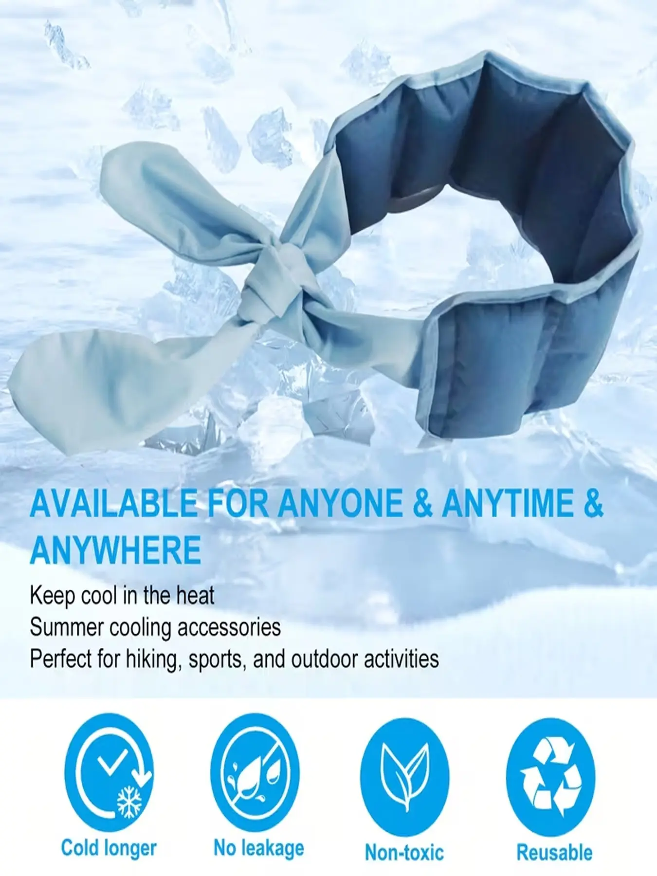 Sport Neck Cold Sensation Ice Silk Scarf, Reusable Polymer Self-Adhesive Ice Pack, Ideal for Cold and Hot Compresses, New Design, Cooling Pads