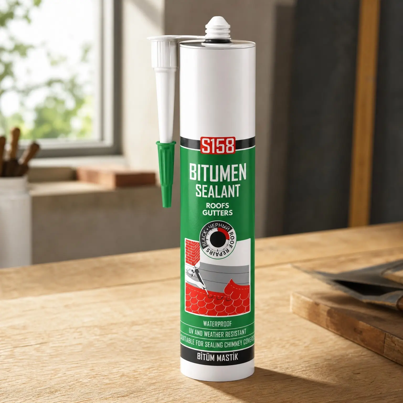 Waterproof Bitumen Roof Sealant for Shingles, Gutters & Asphalt – Premixed Black Sealant Cartridge (10.5 fl oz / 310 ml)
