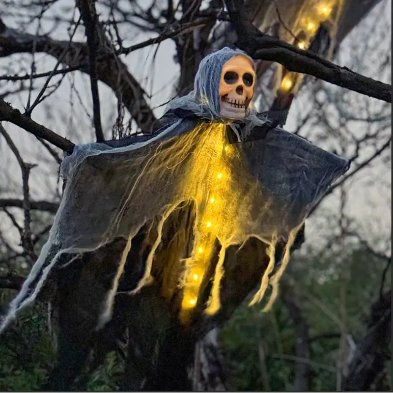 Halloween Hanging Glowing Skeleton Ghosts,Scary Halloween Skeleton Decorations,Haunted House Prop,Hanging Skeletons Decor for Indoor & Outdoor and Create a Halloween Ambiance Ideal for Festival