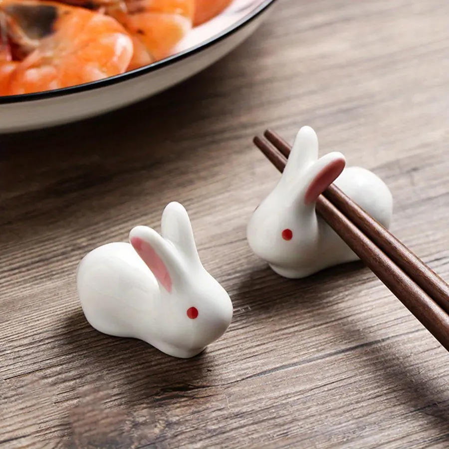 1pc Cute Rabbit Ceramic Chopstick Holder, Creative Spoon and Fork Holder Stand, Chopsticks Rack, Pillow, Kitchen Chopstick Rest Rack.