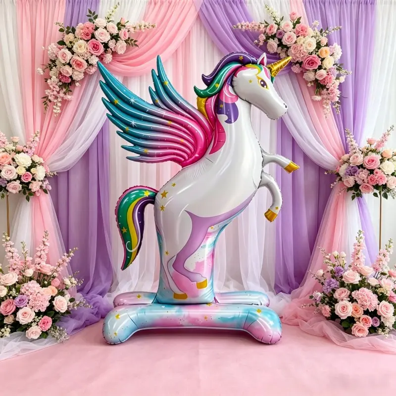 Large Standing Rainbow Wings Unicorn Balloon, Reusable, Easy to Inflate, Perfect for Girl's Birthday Party, Easter, Outdoor Photoshoot Props, Party Balloons