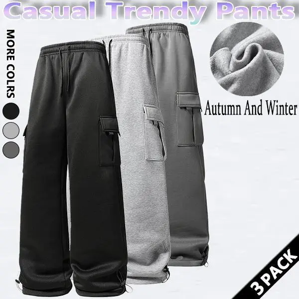 Men's solid color loose waist straight pants, casual loose pocket drawstring design, comfortable for daily wear, suitable for autumn and winter wear, commuting, sports fitness, street wear Both thick and thin versions are available for purchase. SpringSta