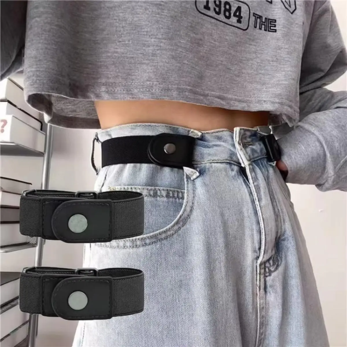 Unisex Invisible Belt, 2-Pack Buckle-Free Casual Elastic Stretch Band, Adjustable for Jeans and Pants, Waist Belt, Elastic Band,clothes for back to school,first day of school outfits