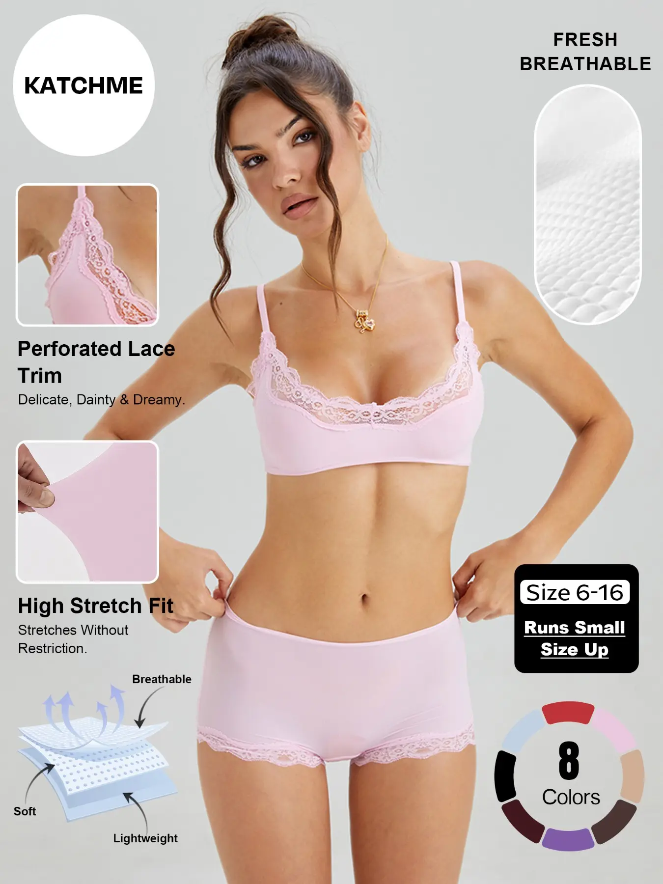 Women's Basic Lace Trim Bra & Low Rise Panties Co-ord, Solid Color Slightly Sheer Adjustable Spaghetti Strap Bralette & Knicker, Seamless Sweat-Wicking Stretch Daily Underwear Outfits #TikTokMadeMeBuyIt #MatchingSet #Bralette