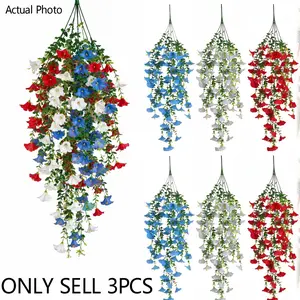 A Set of Three Artificial Flowers in Red, White, And Blue, for Hanging Decorations. These Faux Floral Arrangements Are Ideal for July 4Th Celebrations, Weddings, And Seasonal Home Decor, Suitable for Gardens, Faux Flower Bouquets