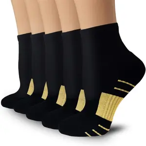 5 Pairs Copper Compression Socks for Women & Men - Sports, Anti-Slip, Multi-Sport, Performance Styles with Ankle, Plantar Fasciitis, Arch Support for Running, Sports Compression Socks, Anti-Slip Sports Socks