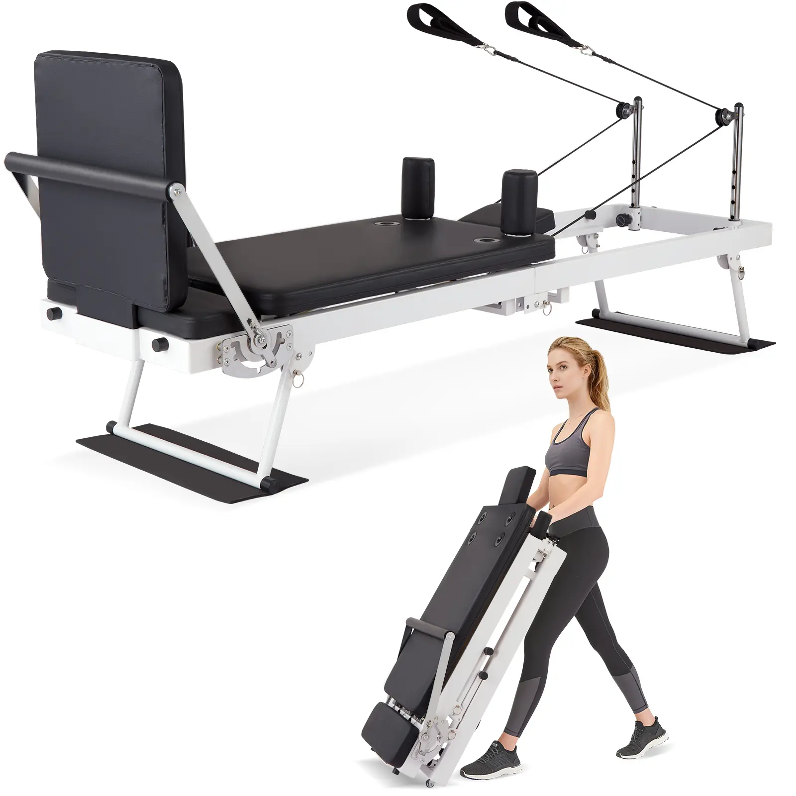 Collapsible Pilates Reformer Machine with Jump Board, Heavy Duty Springs Adjustable Resistance