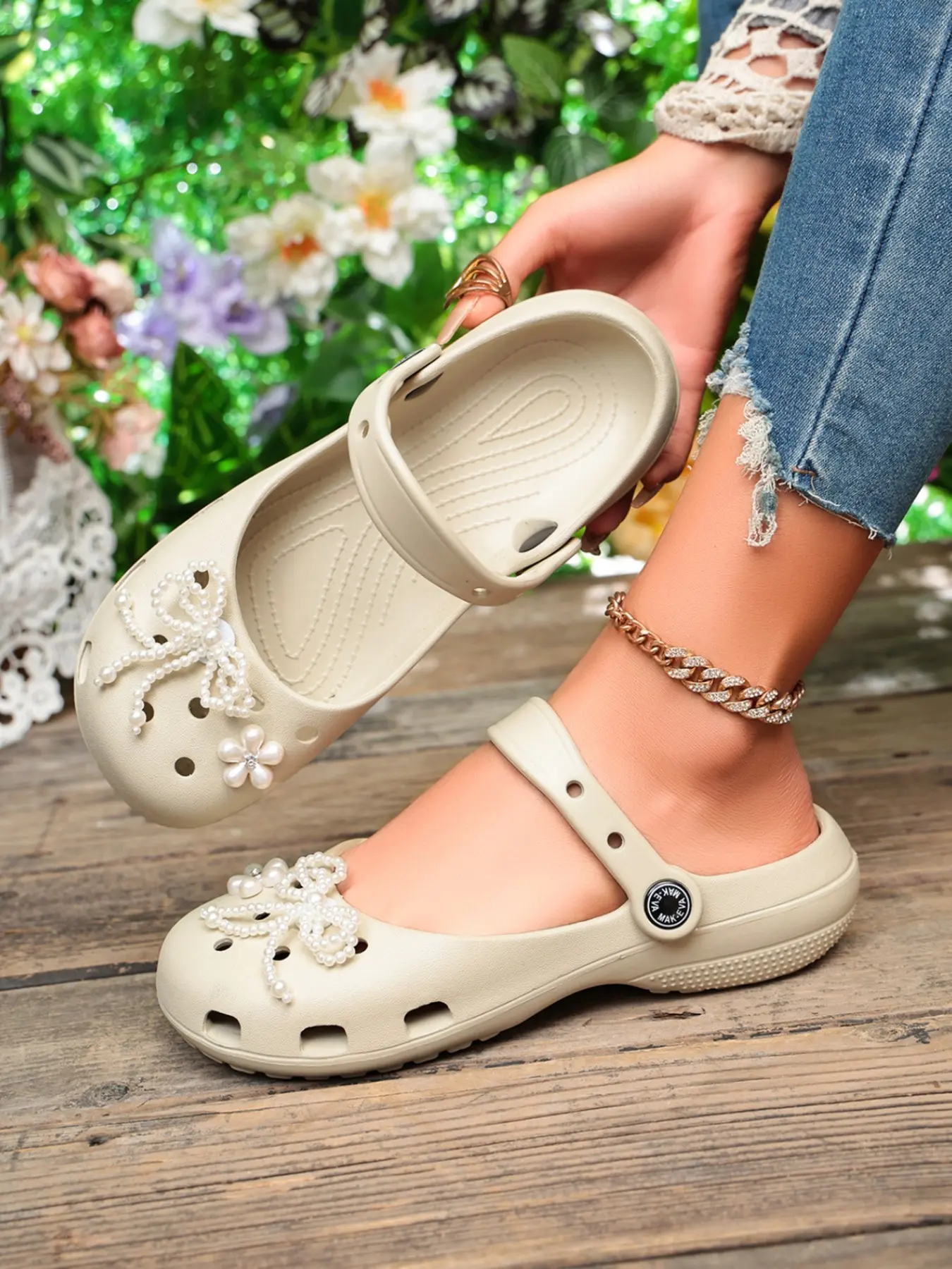Women's Lightweight Casual Sandals, Flat Slippers, Fashionable Slippers, Breathable PU Upper, Rubber Sole, Butterfly Knot Design, Anti-Slip, Outdoor & Home Use