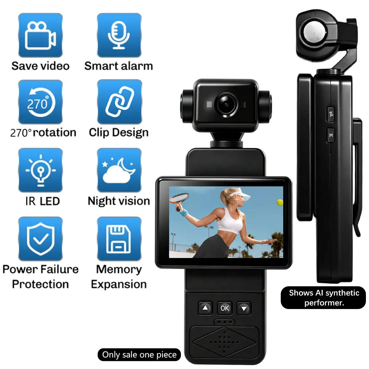 Body Camera with 90° Flip Screen & 270° Rotatable Lens, Vlogging Camera with Audio & Video Recording, Wearable Portable HD Long Battery Camcorder for Vlogging, Travel & Daily Life Recording, Portable Video Recorder