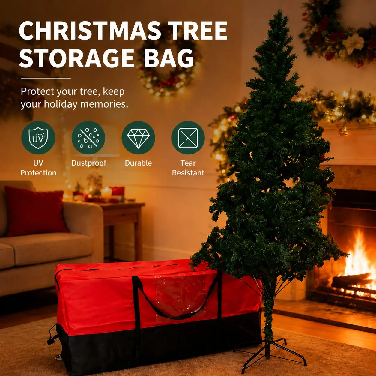Christmas Tree Storage Bag, Waterproof Dustproof, Holiday Decoration Organizer, Casual Style, Ideal for Festive Season