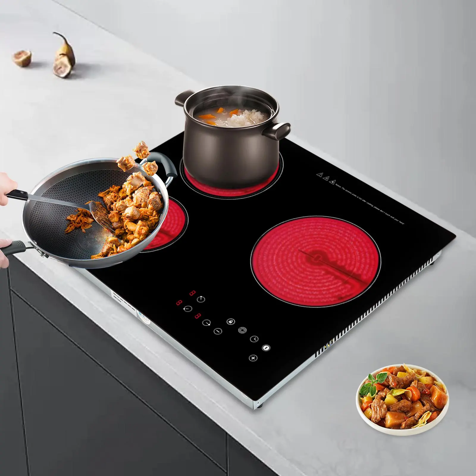 Electric Ceramic Cooktop, Electric Cooktop, 3 Burners Radiant Electric Stove Top with Timer, Child Safety Lock, Sensor Touch Control, 2600W 110V