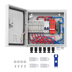 【DealsForYouDays】VEVOR PV Combiner Box, 6 String, Solar Combiner Box with 10A Rated Current Fuse 63A Circuit Breaker Lightning Arrester and Solar Connector, Steel Case for On/ Off Grid Solar Panel System, IP65