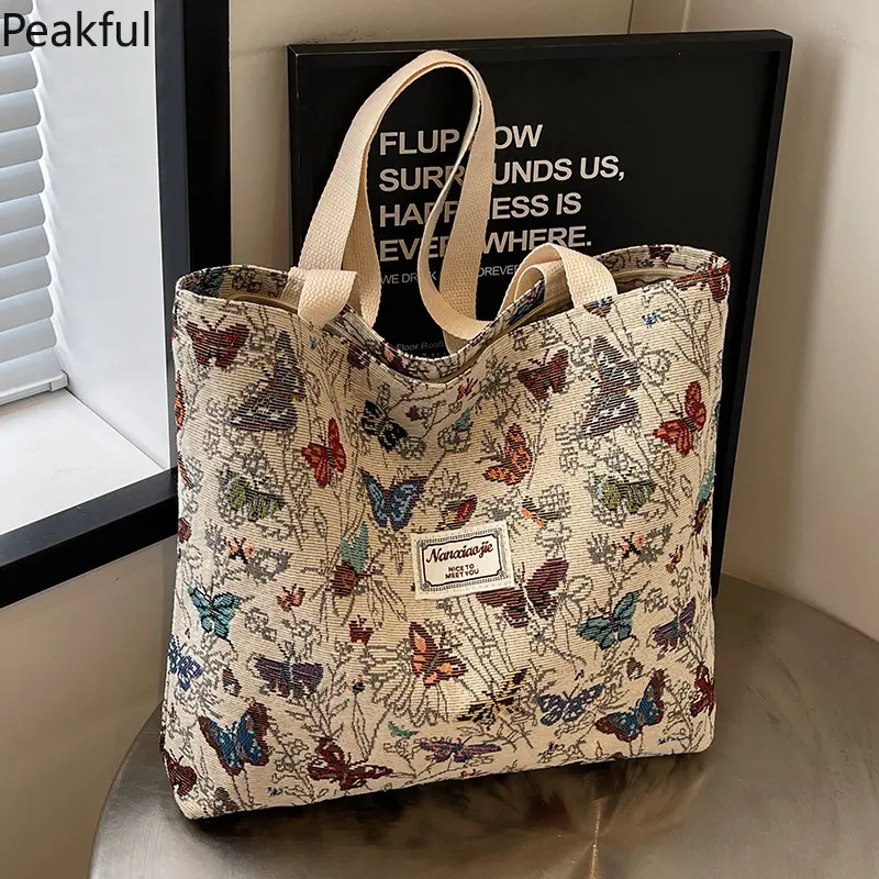 Retro Floral Butterfly Carryall Tote, popular roomy multipurpose shoulder bag featuring charming whimsical allover butterfly artwork. Sturdy stitching and lightweight portable build, great for short outdoor excursions,all-season everyday fashion matching