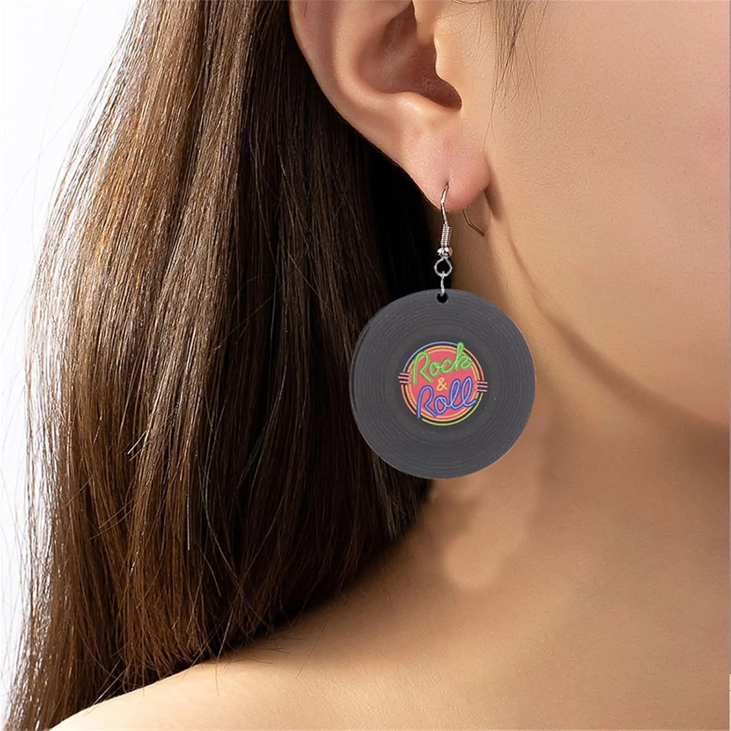 Vintage Vinyl Records Earrings for Women Retro Black Red Acrylic Long Player DJ Rock Roll 50s 60s 70s Classic Music Circle Record Dangle Drop Earrings Disco Party Jewelry(Gift)