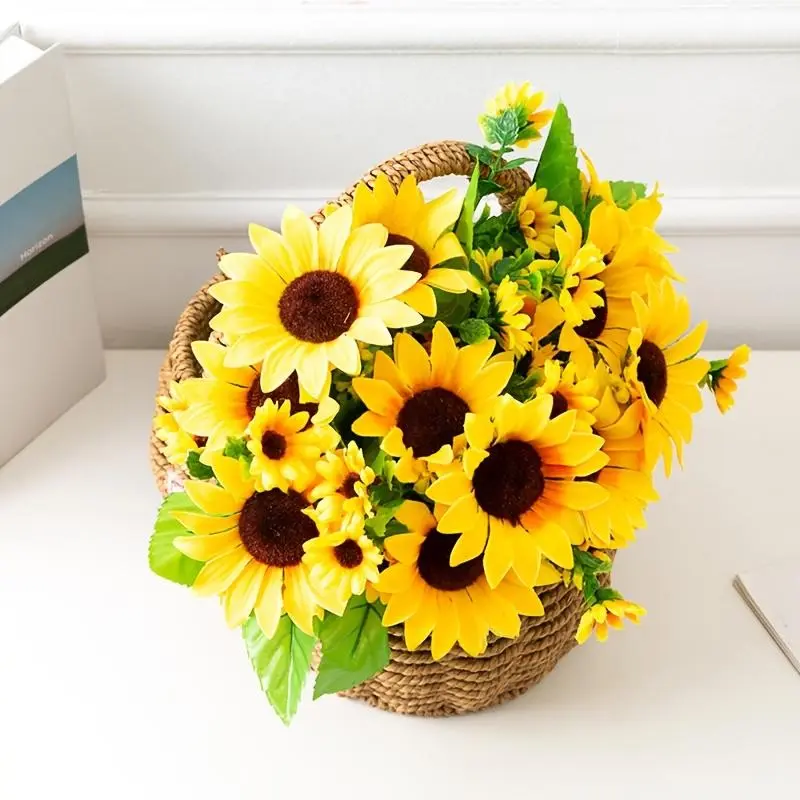 13-Head Sunflower Artificial Flower Bouquet, Wedding Decoration, Home Decor, Party, Birthday, Holiday Floral Arrangement, Fake Flower Centerpiece