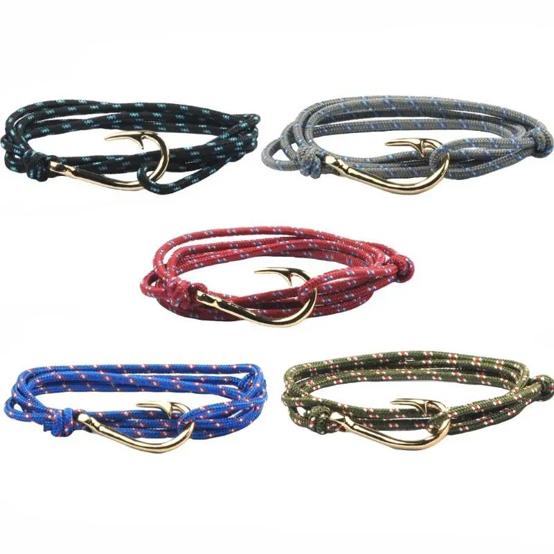 Men's 5-Piece Adjustable Hand-Woven Fishhook Bracelets - Multicolor Stackable Male Jewelry, Nautical Handcrafted Wristbands, Trendy Layering Accessory for Teens & Friends