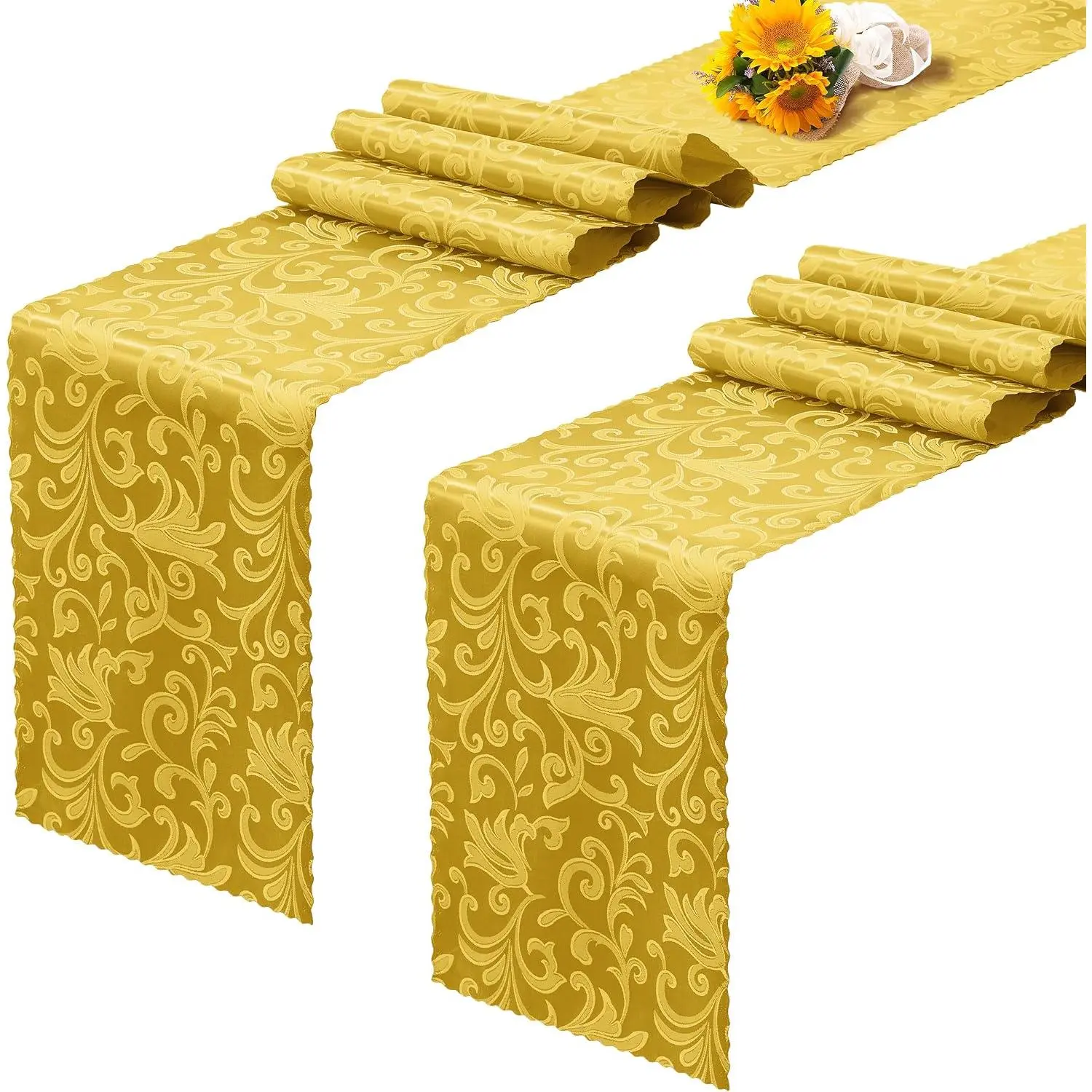 2 Pack  Satin Table Runners 12 x 108 Inch, Long Silky Daask Table Runner Decor, Bright Sooth Jacquard Dining Table Runners for Weddings, Banquet, Parties Dinner Decoration