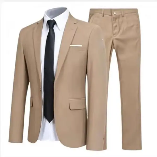 Men’s Slim Fit 2-Piece Suit Set - 1-Button Notch Lapel Blazer & Pants, Formal Suit for Grooms, Business Office, Interview S-6XL Classic Fabric Jacket Leather Matching Menswear Polyester Smooth