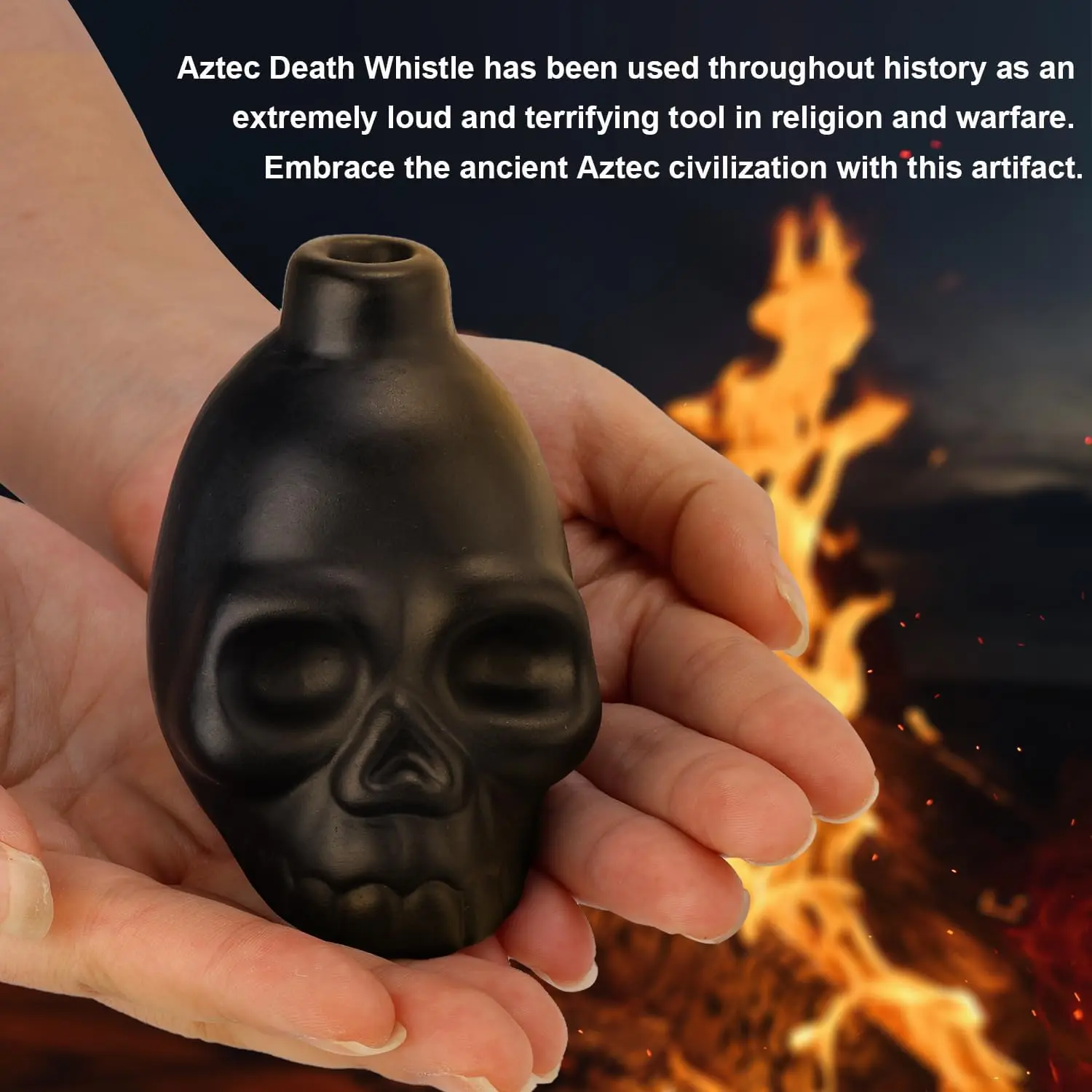 Aztec Tribal Death Whistle - Ceramic Black Skull Wind Instrument with Authentic Sound, 8x6cm Adult Musical Accessory for Mexican Day of the Dead, Holiday Celebrations