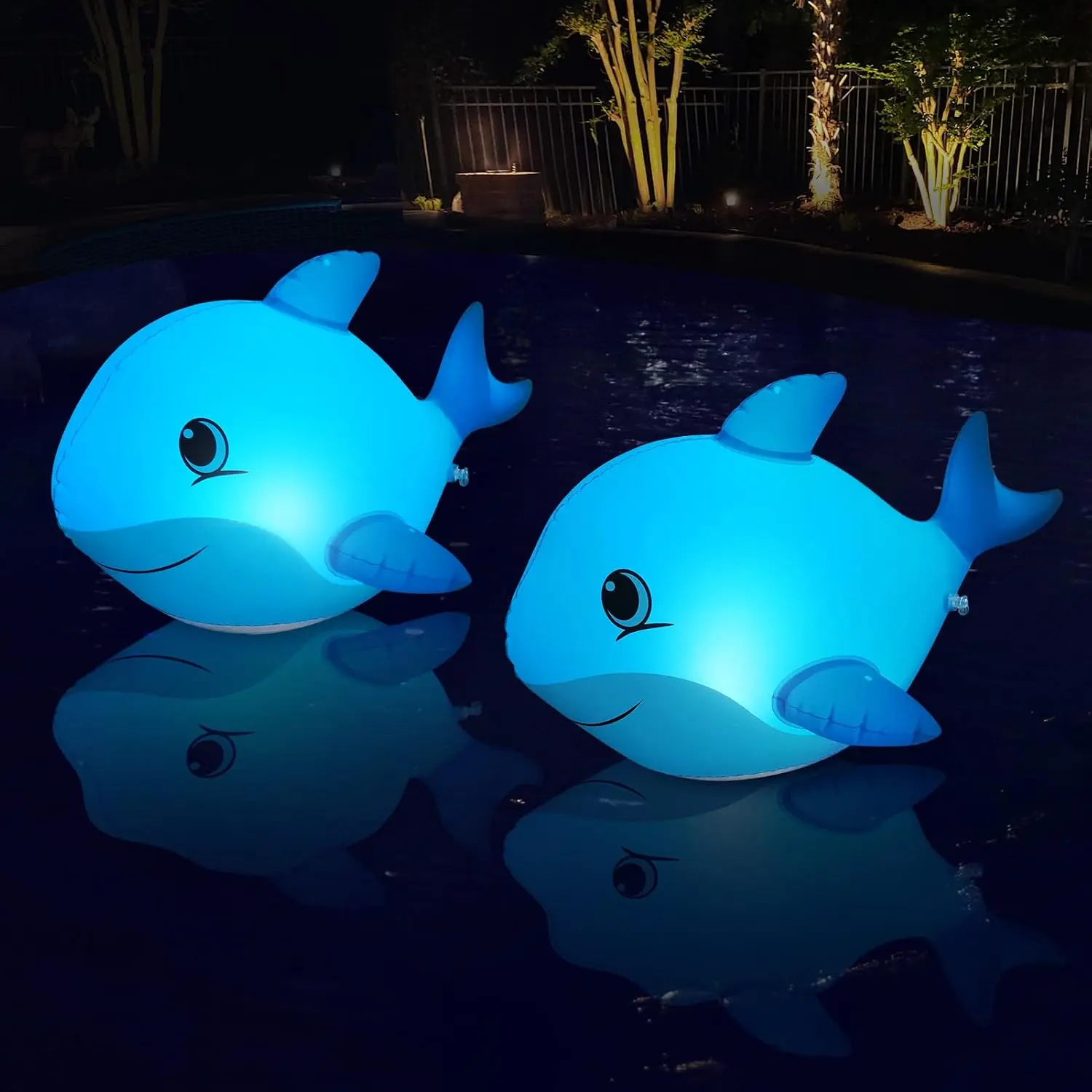 Solar Floating Pool Lights - Glow in the Dark Dolphin Shape, IP68 Waterproof Inflatable Solar Lights for Pool, Pond, Wedding & Party Decorations (2 Pack)