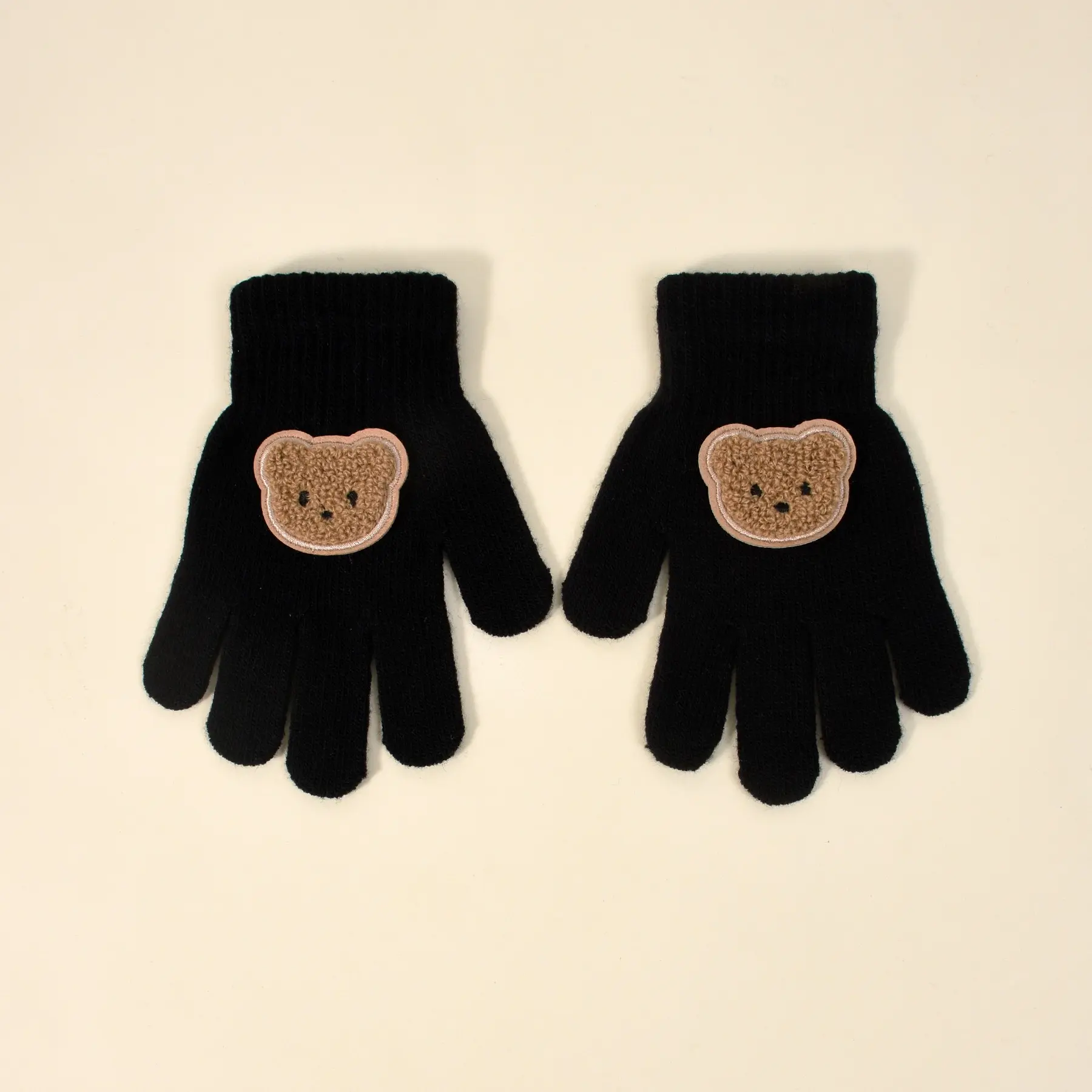 Kids' Full Finger Stretch Knit Gloves, Cartoon Cute Pattern, -12°C Thermal Windproof, Single-Layer Lightweight High-Elasticity, Multiple Sizes & Colors, Autumn/Winter Daily Use