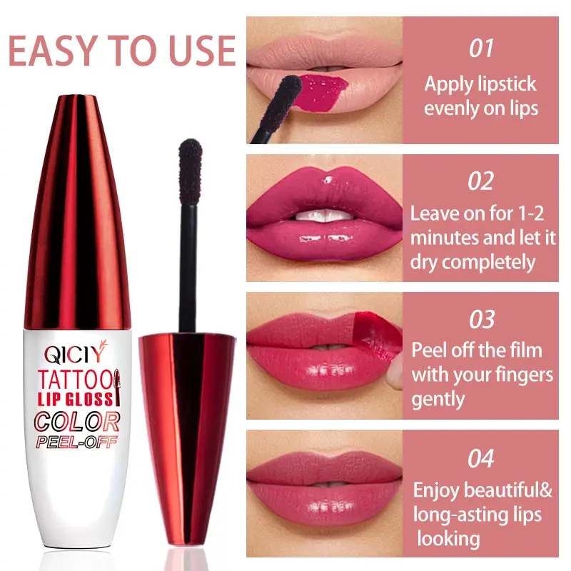 Peel-off lip tint, long-lasting, transfer-proof, high pigment, no-fade lip glaze lipstick, Lipgloss