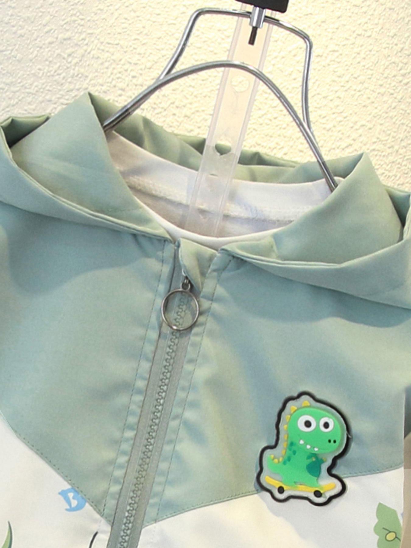 Boy's Cartoon Dinosaur Print Zip Up Hooded Jacket, Cute Casual Long Sleeve Outerwear for Spring & Fall, Kids Clothes for Daily Wear