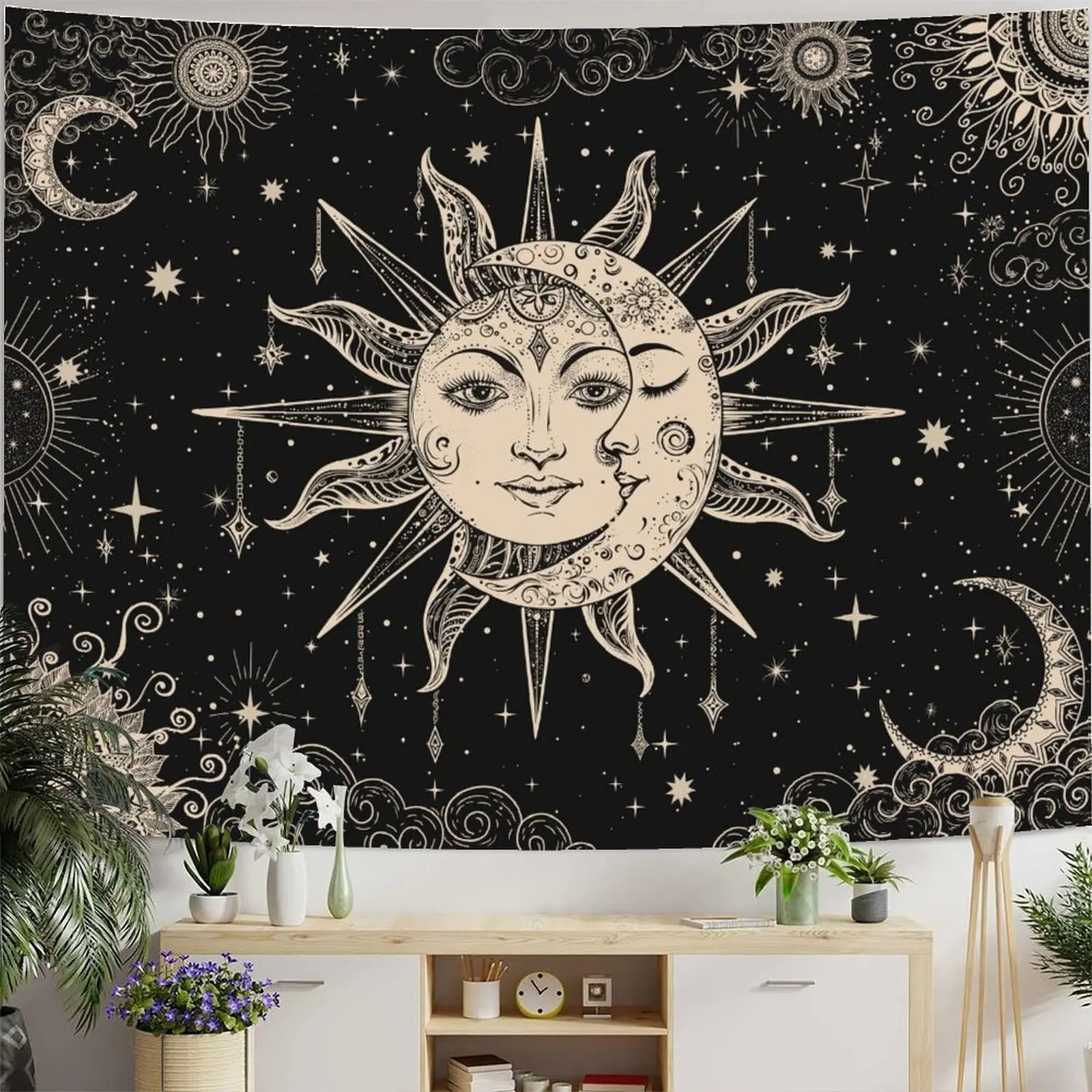 Mandala Sun Tapestry - Smooth Print Home Decor Wall Hanging, Vintage Indoor Use Tapestry for Bedroom, Machine Washable Home Supplies