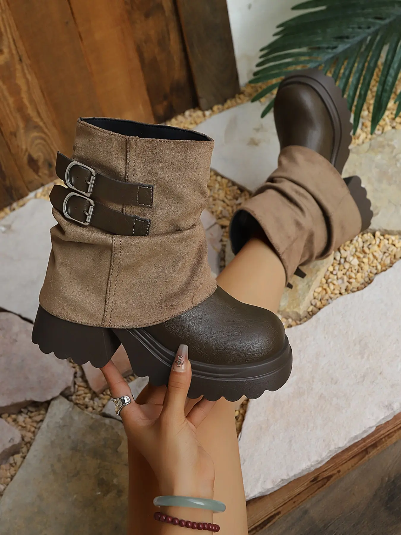 【Black Friday】Women's Fall Winter New Y2K Style Mid-Calf Boots, PU Leather, Thick Sole, Vintage Folded Short Boots, Street Fashion Shoes