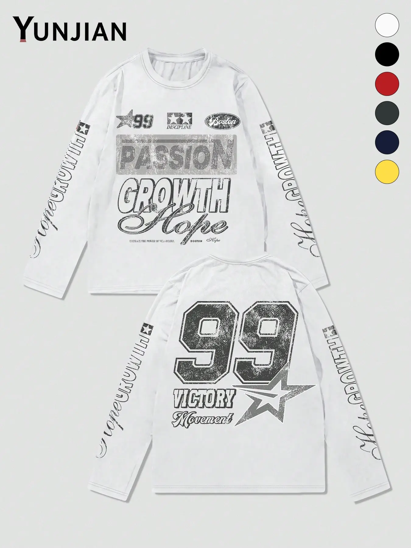 Unisex Long Sleeve T-Shirt, Vintage Racing Style, Star Print, Breathable Streetwear, Fall & Winter, Campus Casual Wear