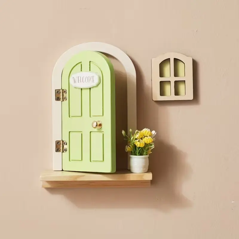 Wooden Cartoon Fairy Door, Balcony Decor, Home Hanging Decoration, Luminous Windows, Flower Pot, Photo Props, Christmas, Halloween, Birthday Gifts