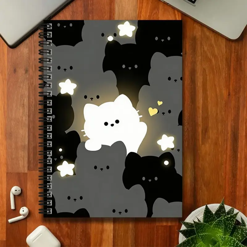 A cute spiral notebook with cat patterns, Girly office supplies, a great aid for work and study, super convenient for recording daily activities, Exquisite appearan