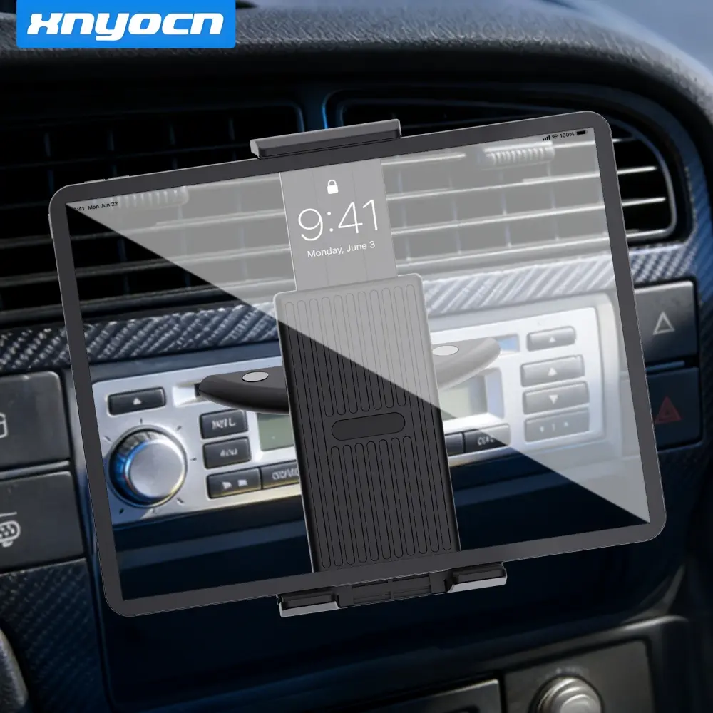 Car CD Slot Phone & Tablet Holder—Quick Installation, Spring-Loaded Extension, 360° Rotation,Universal Stand for 4.7–14-inch Devices,Driving Navigation Mount