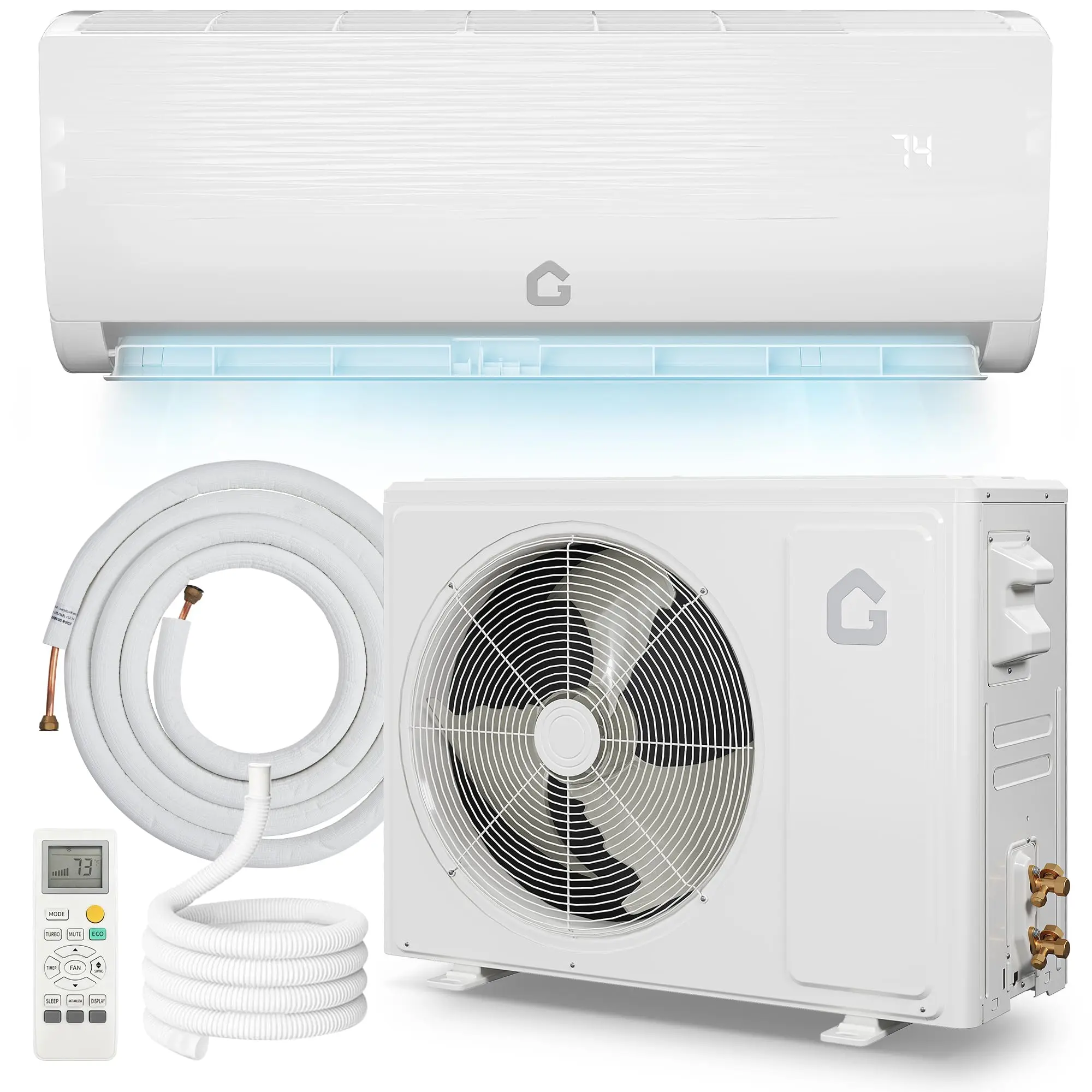 19 SEER2 Energy Efficient 9000 BTU Mini Split Air Conditioner with Heat Pump, Ductless Inverter Wall-Mounted AC for 450 Sq.Ft Rooms, Easy DIY Installation, 115V White for Home Bedroom Office