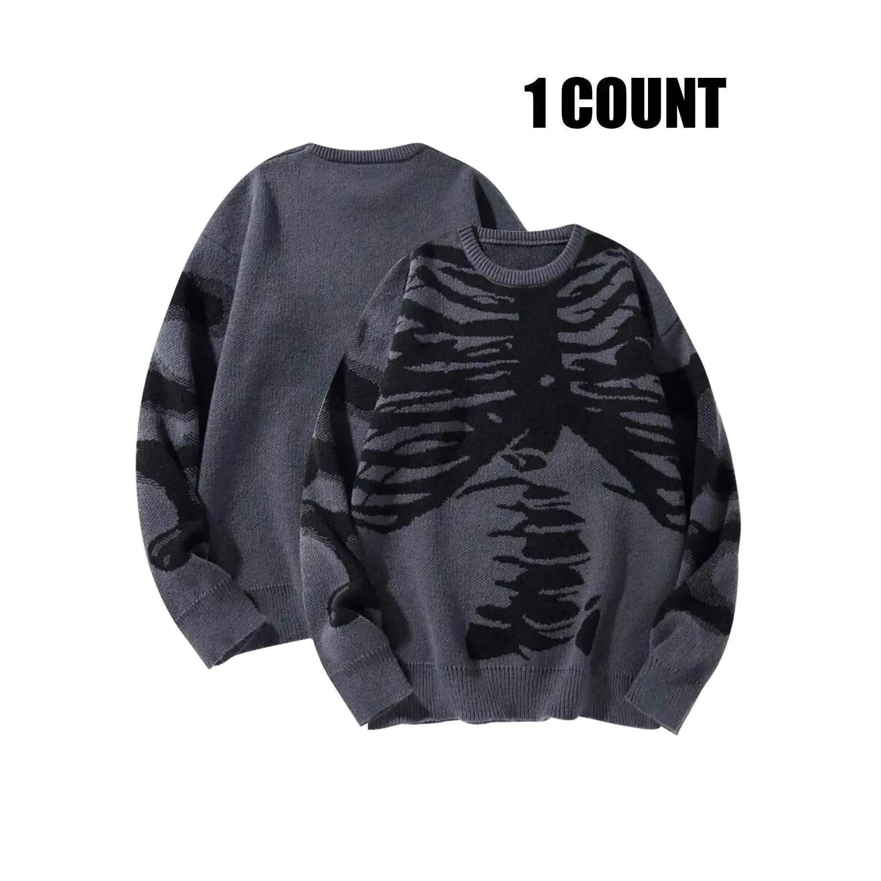 Men's Skeleton Print Drop Shoulder Sweater, Regular Fit Casual Long Sleeve Round Neck Jumper for Fall & Winter, Fashion Men's Knitwear for Daily Wear, Halloween