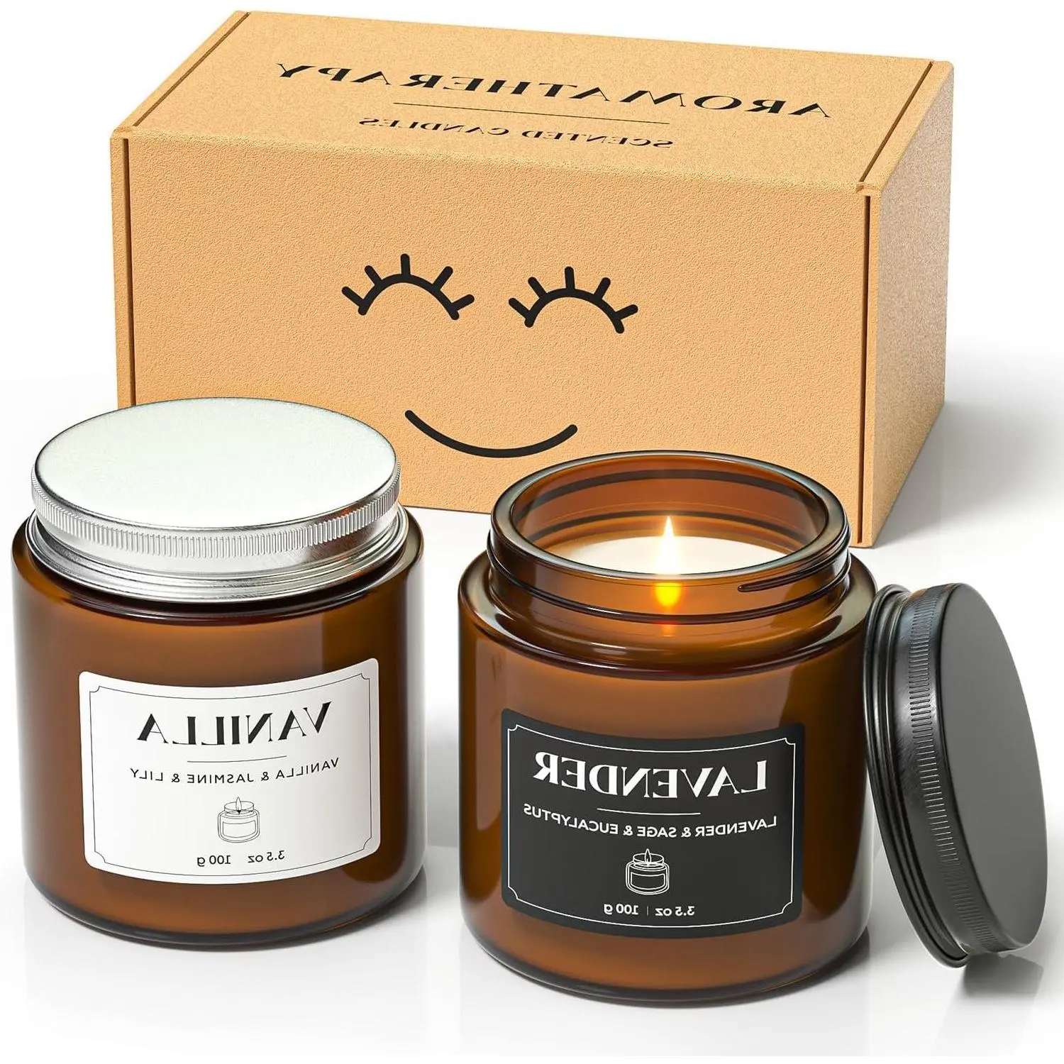 Scented Candles Gift Set, Stress Relief Aromatherapy Candles for Home, Premium Soy Wax Candle Set for Women and Men (Black & White, 7 oz)Gift