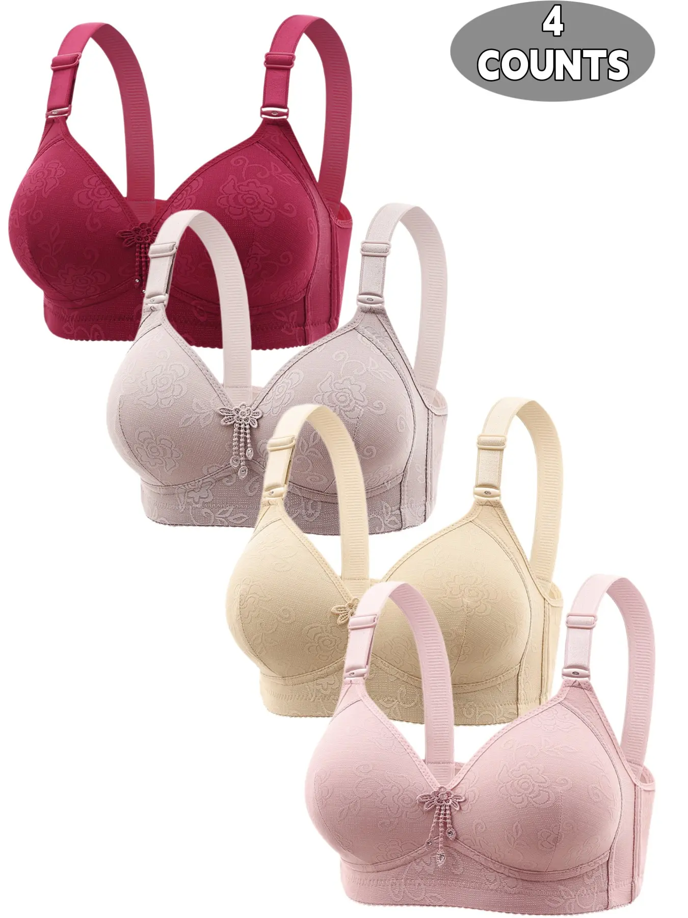 Women's Contrast Binding Push Up Bra, Soft Comfortable Breathable Wireless Bra, Women's Lingerie for All Seasons Medium, Casual