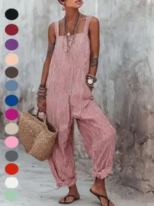 2026 New Arrival Sleeveless Striped Print Loose Fit Romper for Women, Casual Summer Fashion, European and American Style, Cross-Border Shopping