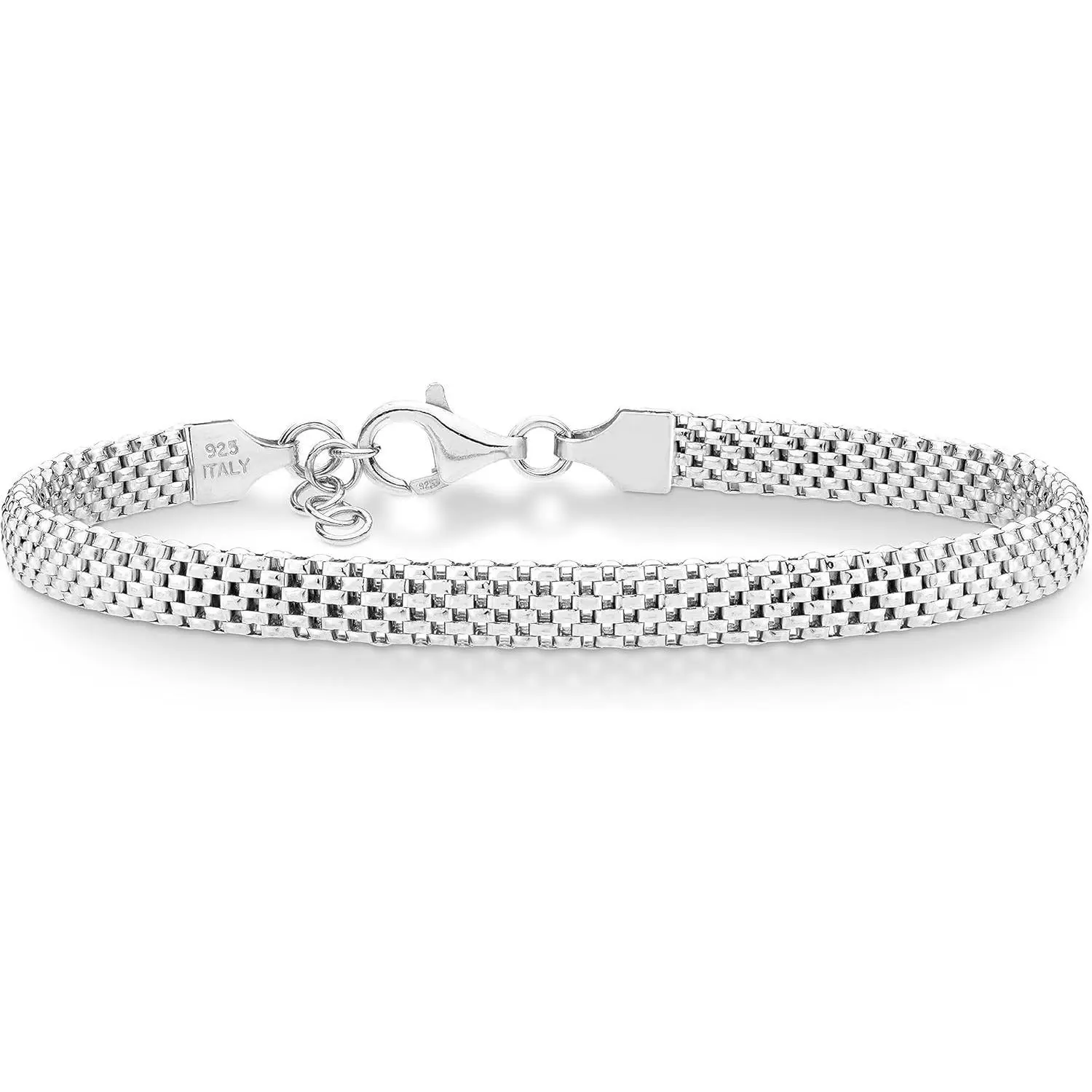 Miabella 925 Sterling Silver Italian 5mm Mesh Link Chain Bracelet for Women, Made in Italy