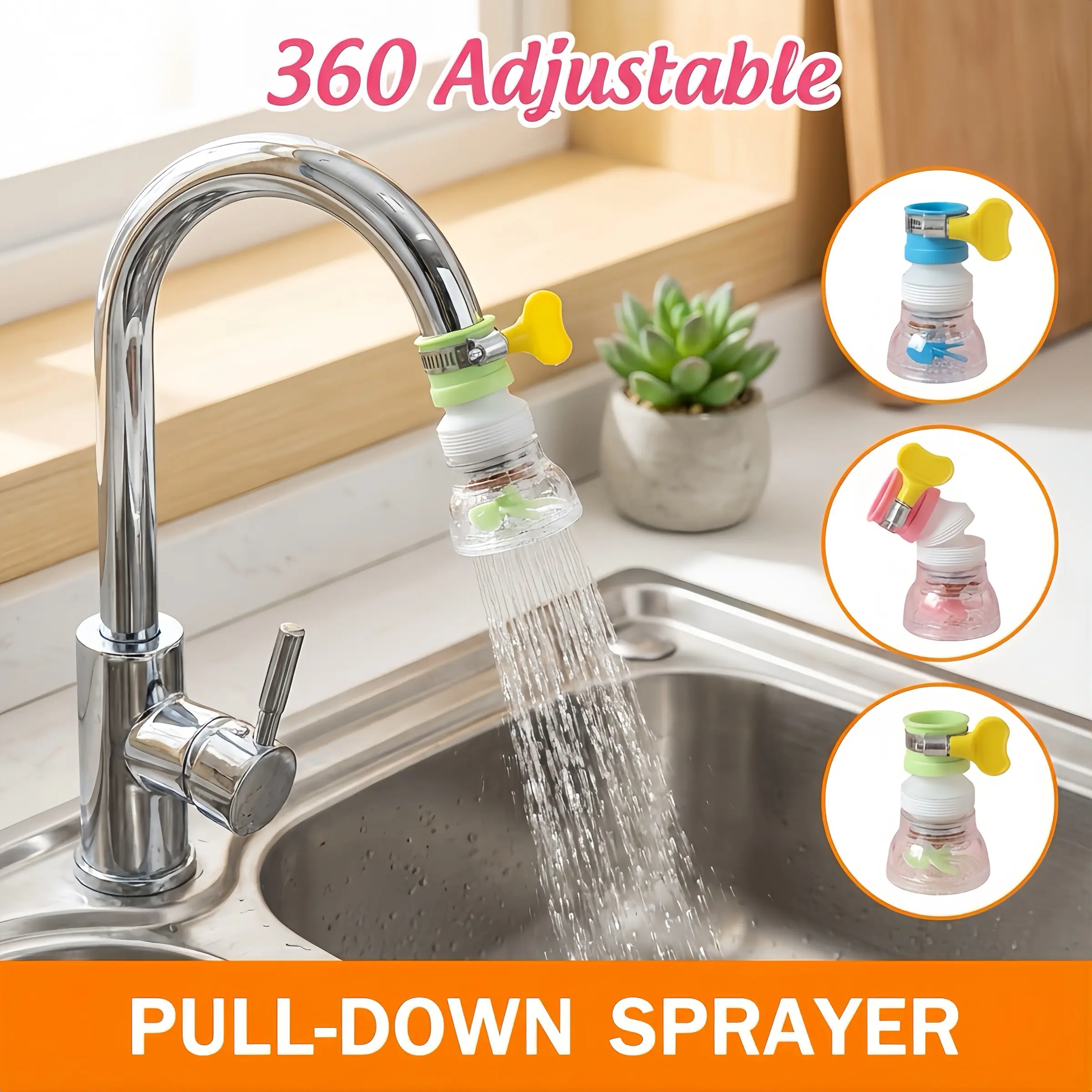 360° Rotating Kitchen Faucet with Water-Saving Filter & Spray Head, Tool-Free Installation, Compatible with Most Faucets, Includes Nozzle Filter Mesh!