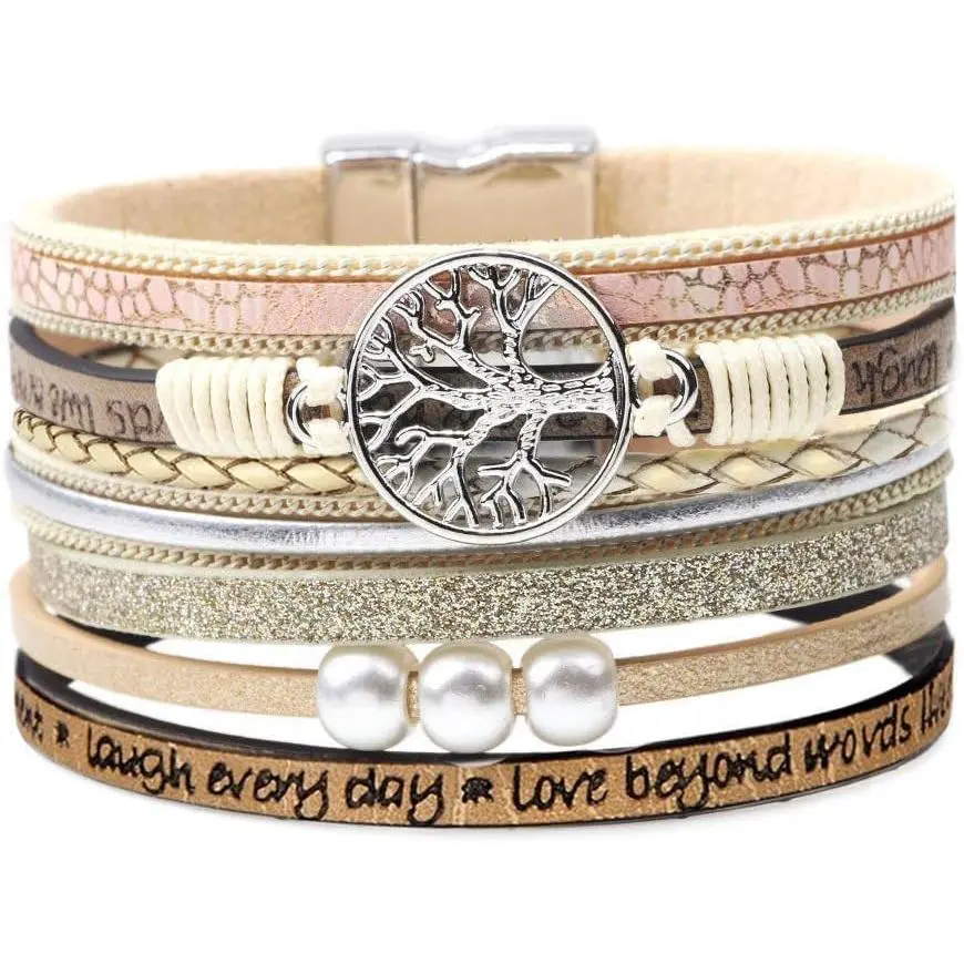 Inspirational Tree of Life Leather Bracelets for Women, for Girlfriend Wife Mom from Daughter meaningful  Holiday gifts