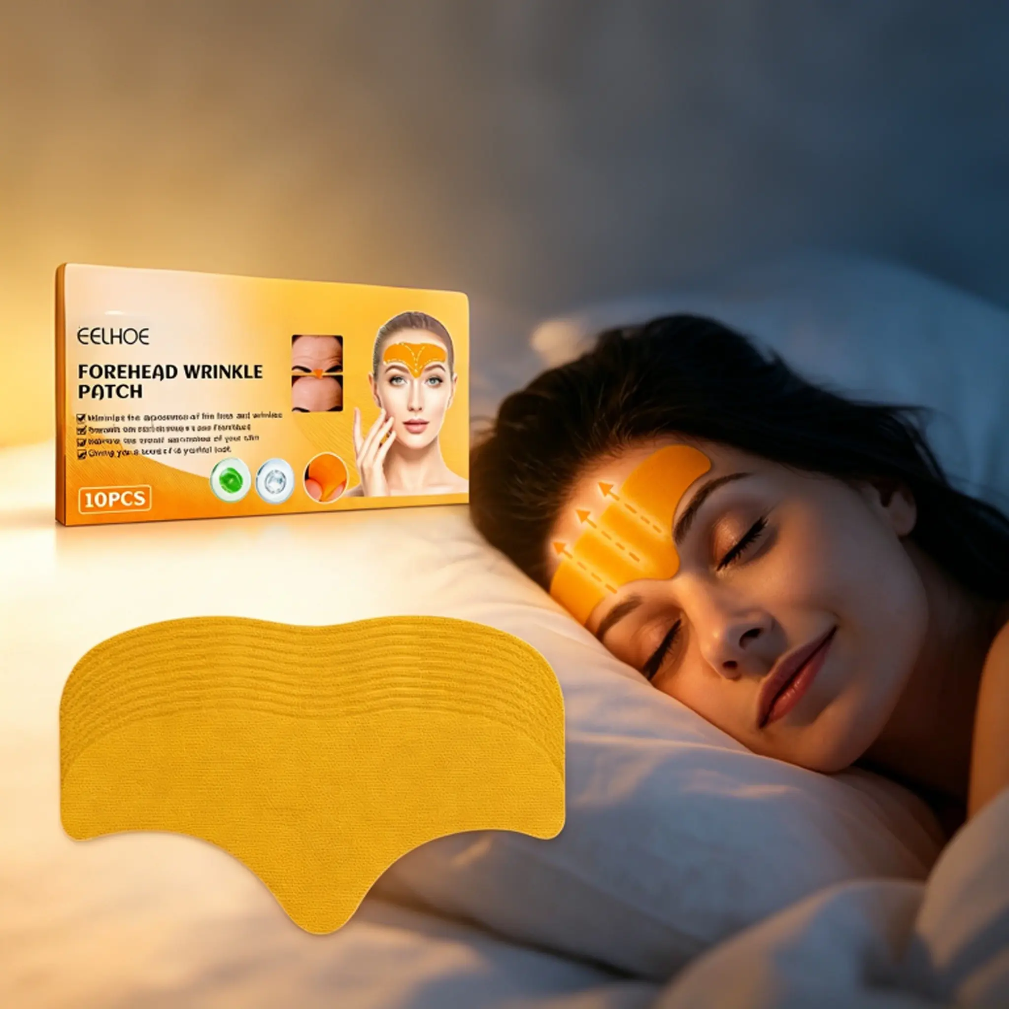 Nightly Forehead Wrinkle Patches, Natural Gentle Soothing Skincare, Hydrolyzed Collagen & Centella Extract, Suitable for Men and Women