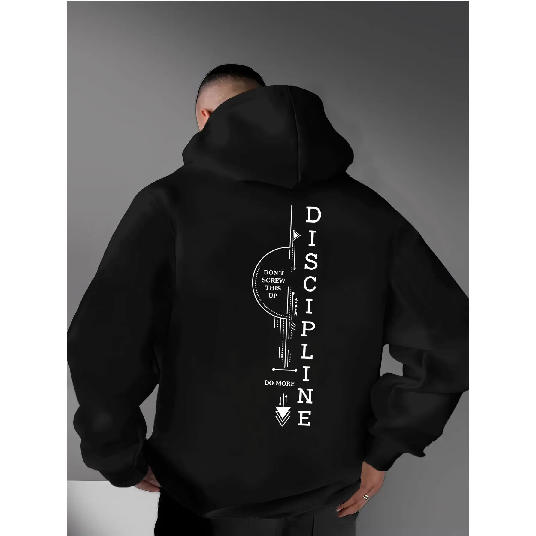 Vertical Geometric Text Line Print Hooded Sweatshirt Men'S Easy Techwear Casual Pullover Hoodie