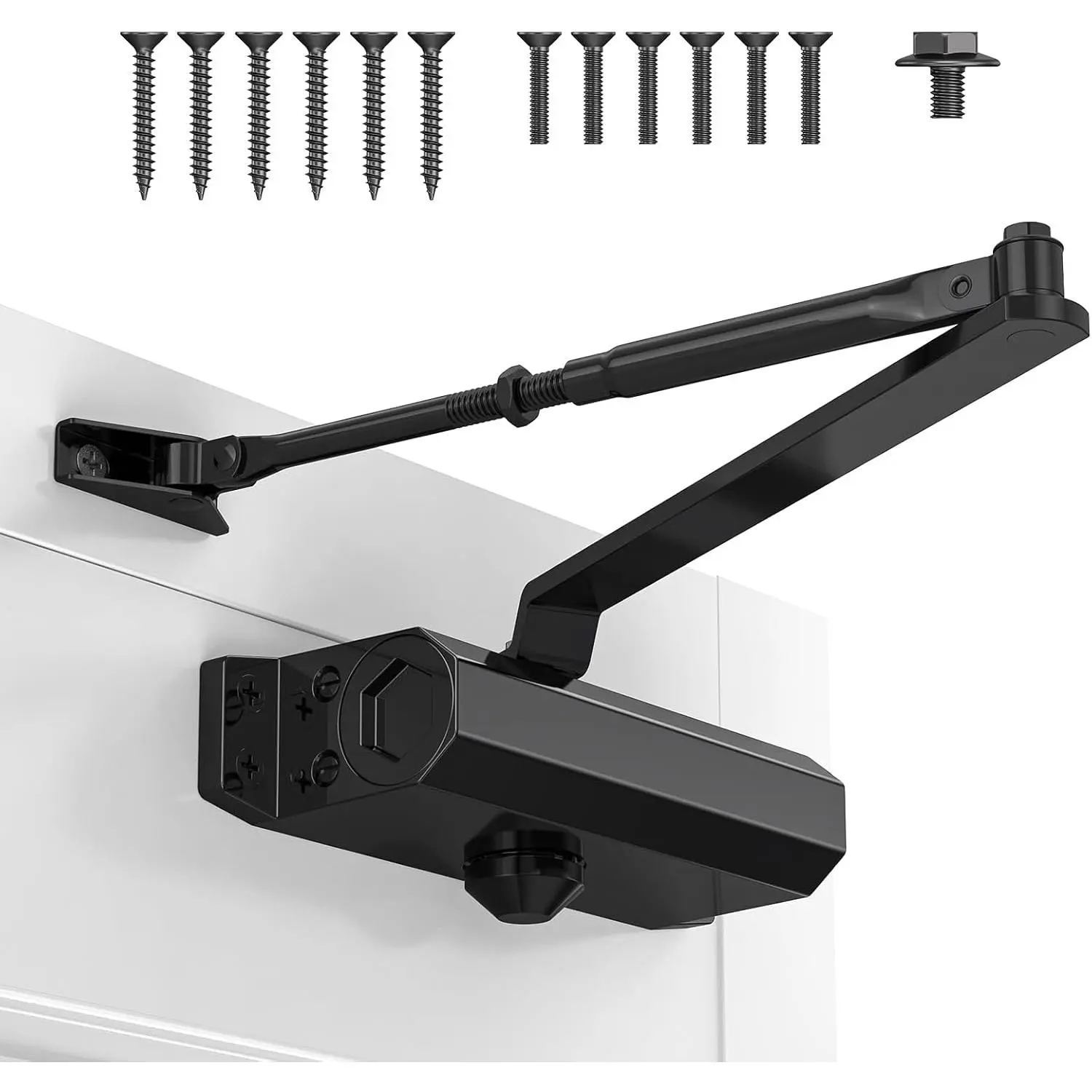 Automatic Door Closer, Door Closer for  & Light Commercial Use, Adjustable Closing Speed for 88-143lbs, Soft Close, Hydraulic Door Spring, Black-Medium