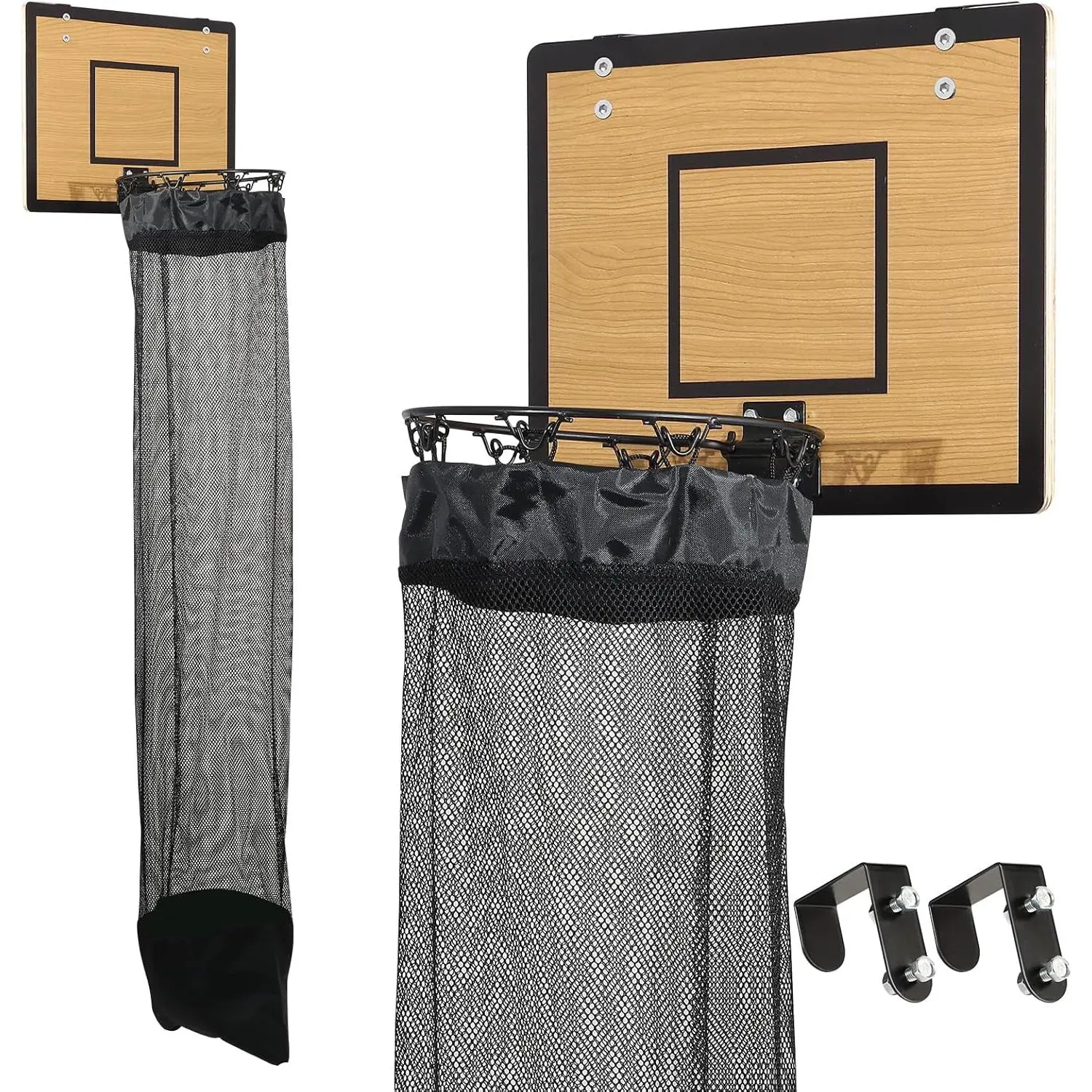 Over the Door Basketball Hoop Laundry Basket ,Wooden Basketball Laundry Hamper with Zipper for Kids Room,Dorm Rooms,Bathroom,Saving Space Storage and Organization