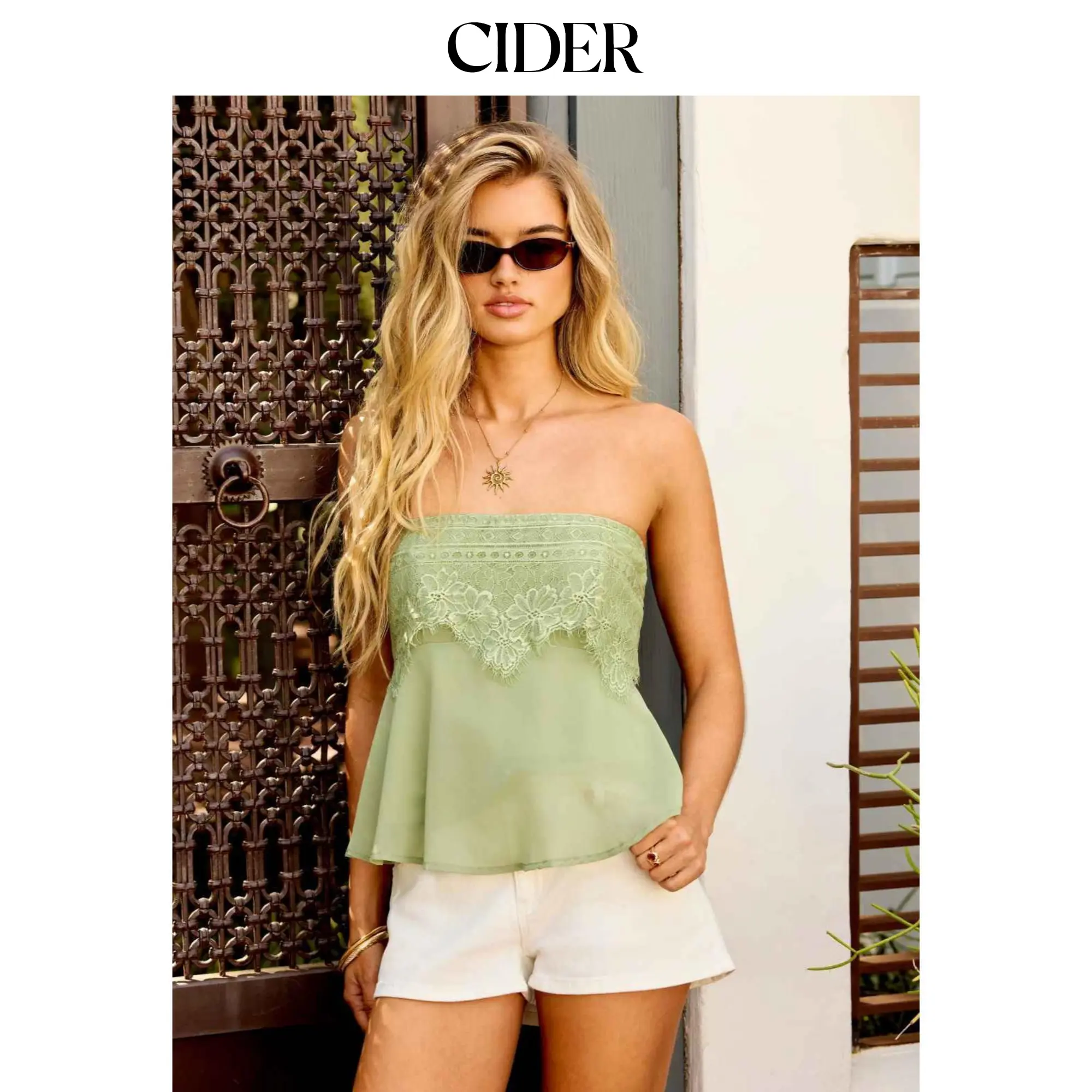 Cider Chiffon Floral Lace Shirred Cropped Bandeau Top SummerWins SummerFinds