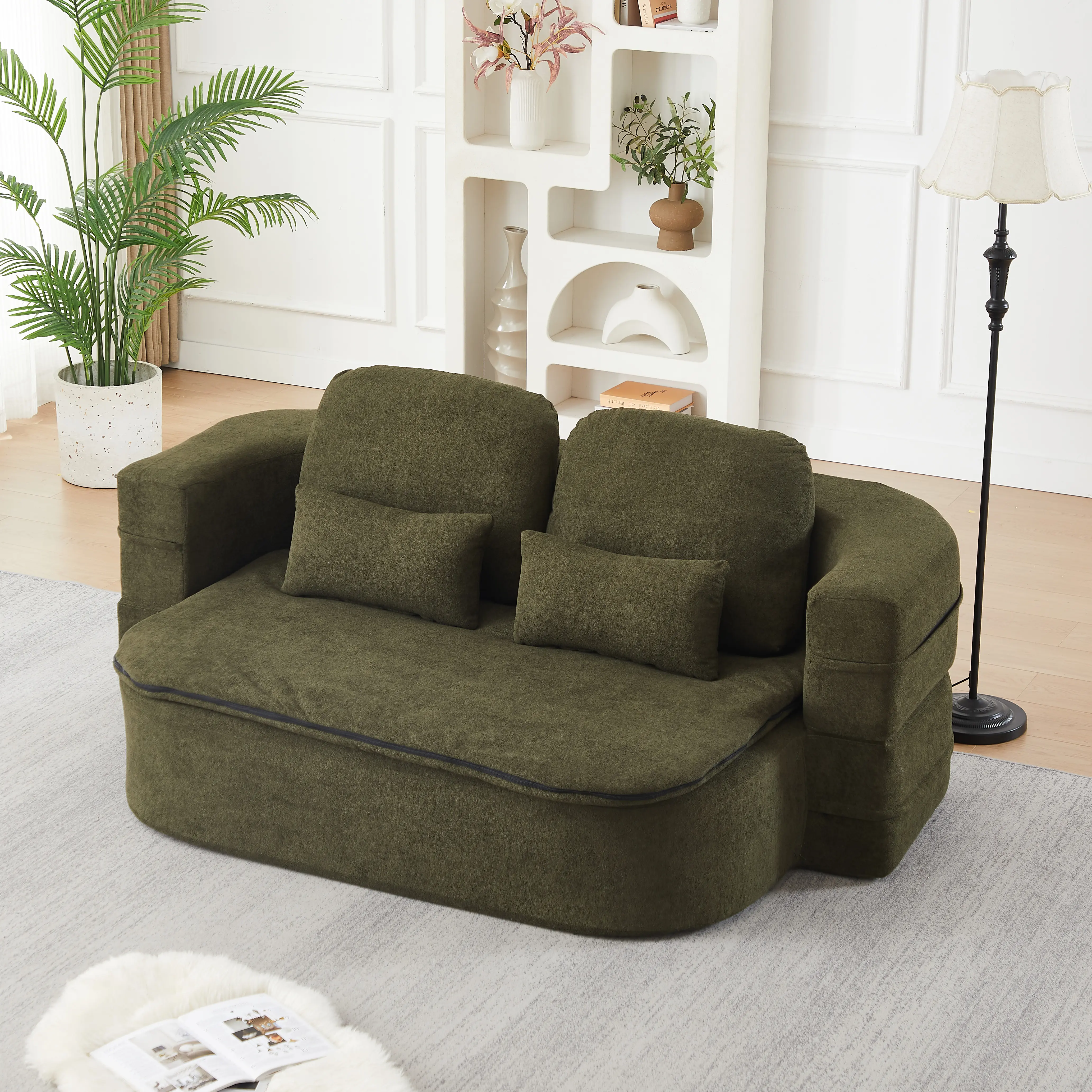 ARCH 75'' 2-in-1 Foldable Sofa Bed Convertible Sleeper Foam Sofa with Multi-Functional Blanket Chenille Floor Folding Sofa Lounge Couch for Living Room Bedroom Studio Guest Room, Living Room Furniture for Apartment, Lounge, Family Room