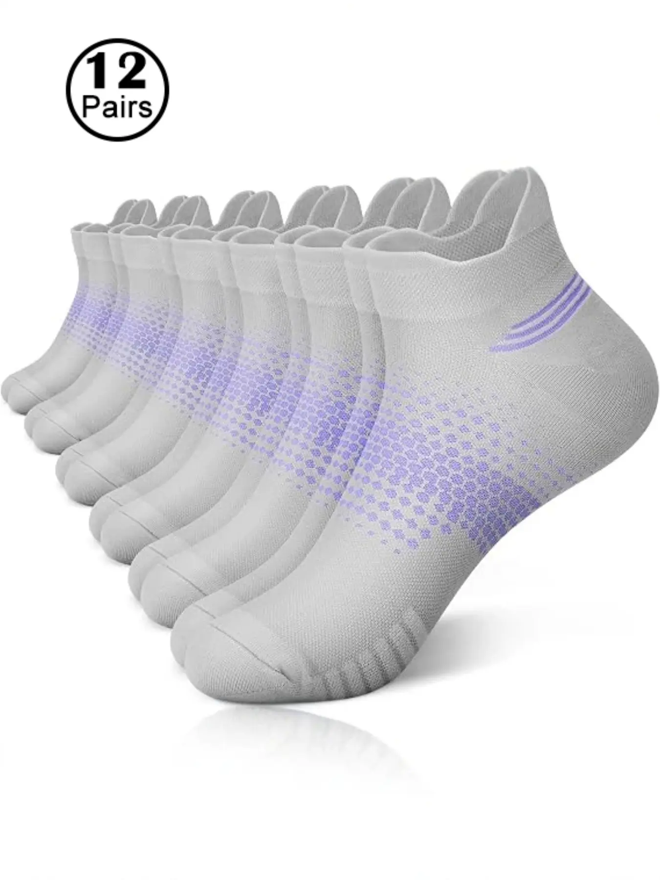 12 Pairs Women's Short Cuff Compression Socks, Shock Absorbing Running Socks, Arch Support Sports Socks for Hiking, Walking, Camping, Jogging