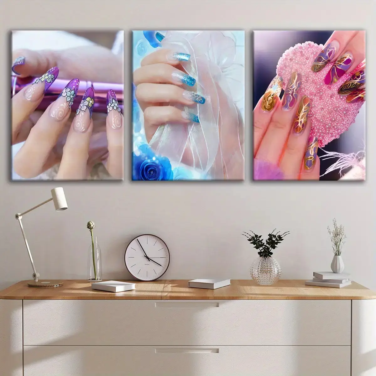 3-Piece Framed Canvas Nail Salon Wall Decor Set - Modern Minimalist 2D Flat Poster, Odorless High-Definition Art, Beauty Spa Decoration, Ideal Gift for Nail Professionals wall decor fall decor 2026 wall art